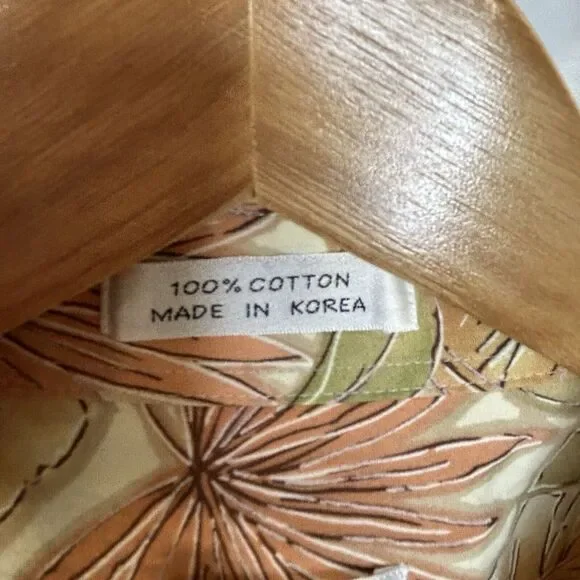 Vintage Pierre Cardin Hawaiian Shirt Button Up Orange Green Leaf Print Large - Picture 3 of 8